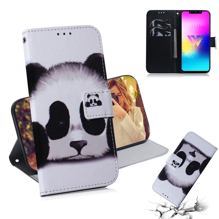 Printing Skin Leather Wallet Phone Case Shell for LG W10 - Panda-1