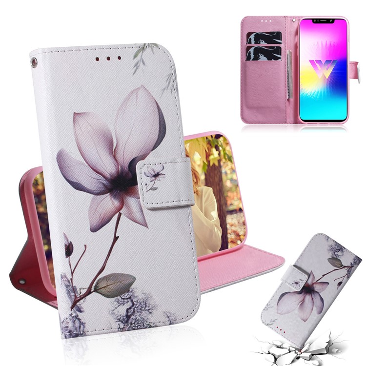 Printing Skin Leather Wallet Phone Case Shell for LG W10 - Flower-1