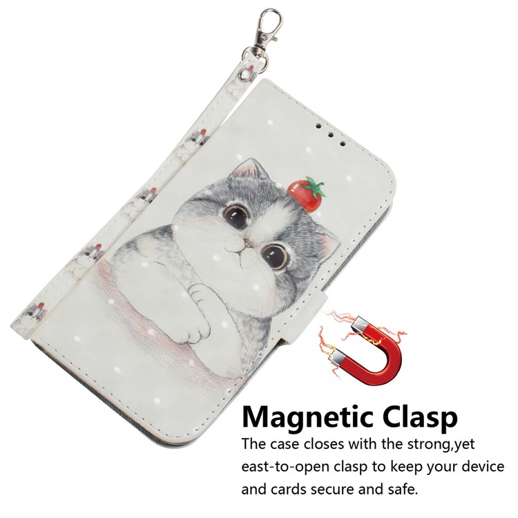 Light Spot Decor Pattern Printing Wallet Stand Flip Leather Case with Strap for LG W10 - White Cat-4