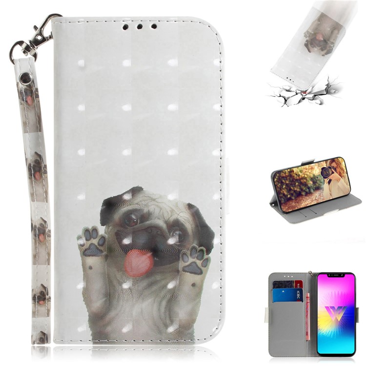 Light Spot Decor Pattern Printing Wallet Stand Flip Leather Case with Strap for LG W10 - Dog-1