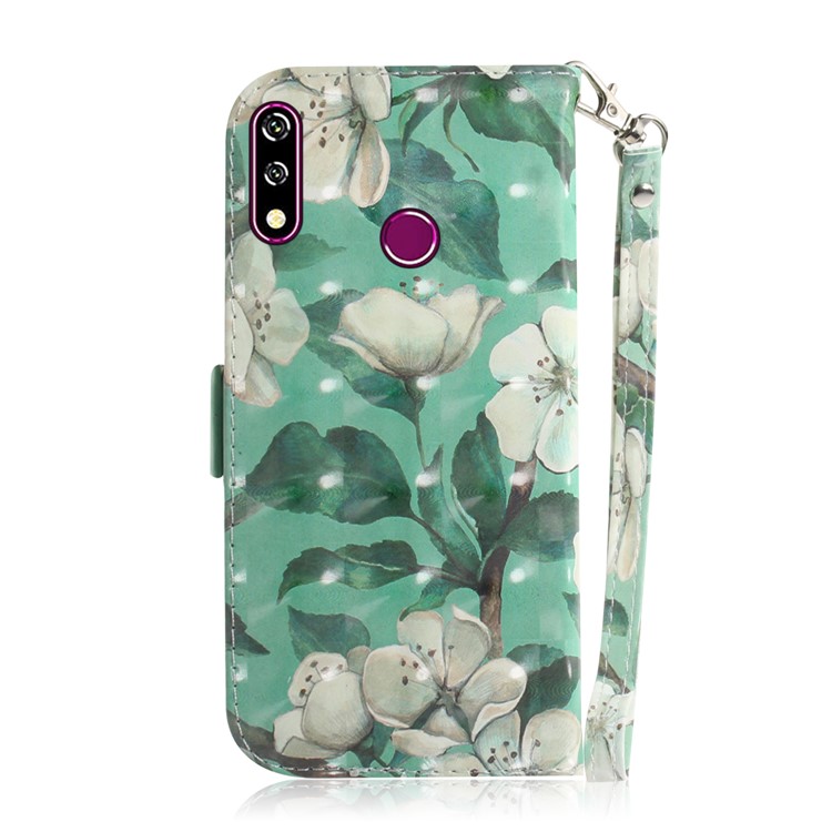 Light Spot Decor Pattern Printing Wallet Stand Flip Leather Case with Strap for LG W10 - White Flower-3