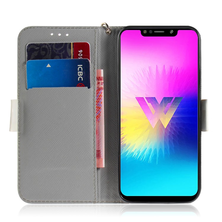 Light Spot Decor Pattern Printing Wallet Stand Flip Leather Case with Strap for LG W10 - White Flower-7