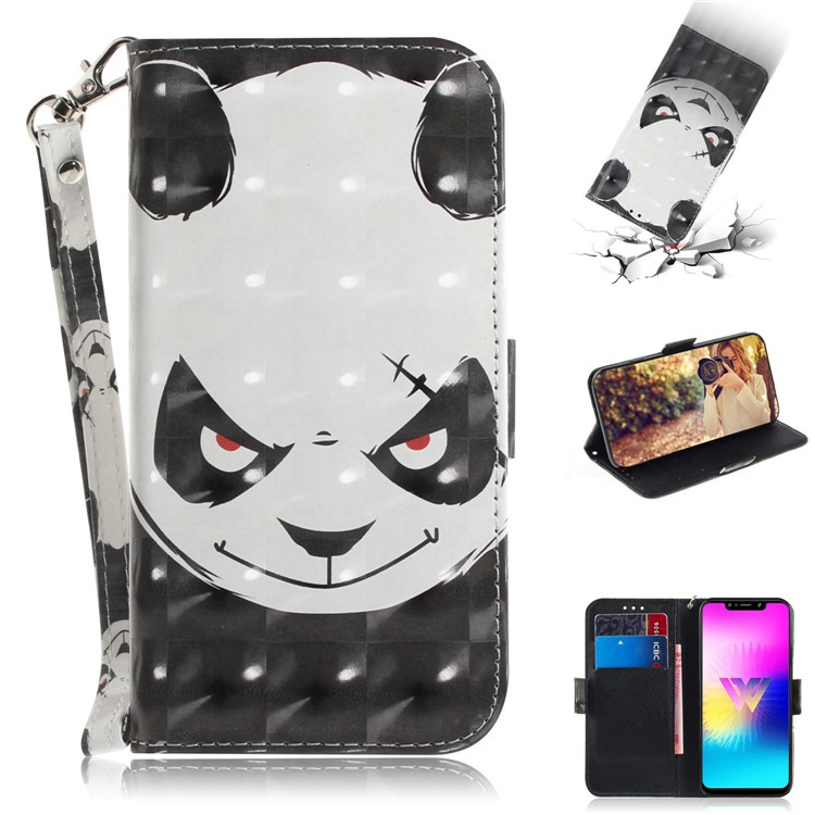 Light Spot Decor Pattern Printing Wallet Stand Flip Leather Case with Strap for LG W10 - Fierce Panda-1