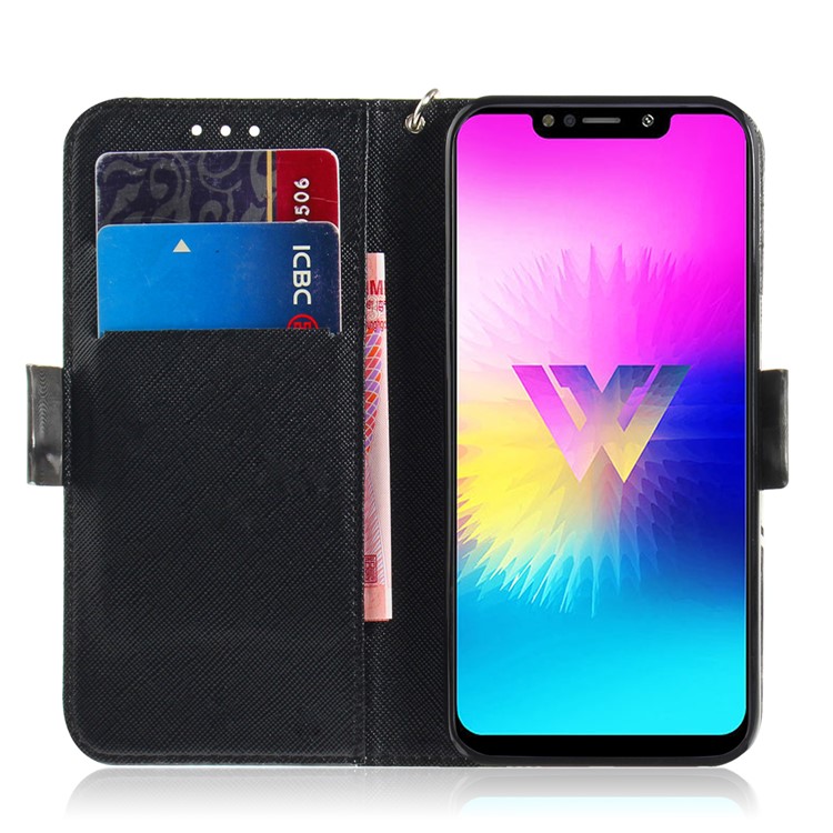 Light Spot Decor Pattern Printing Wallet Stand Flip Leather Case with Strap for LG W10 - Fierce Panda-7