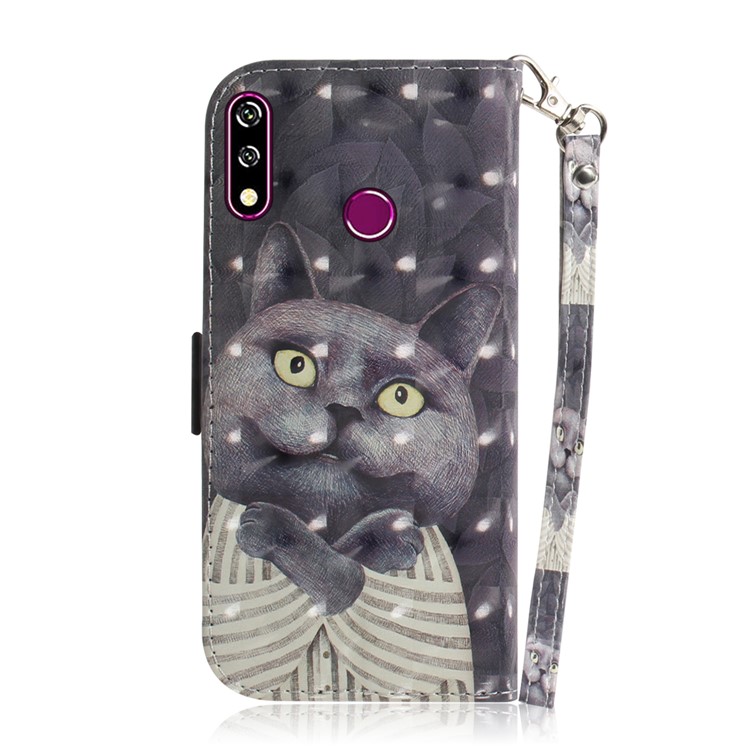 Lichtfleck Dekor Muster Druck Brieftasche Stand Flip Ledertasche Mit Gurt Für LG W10 - Schwarze Katze-3