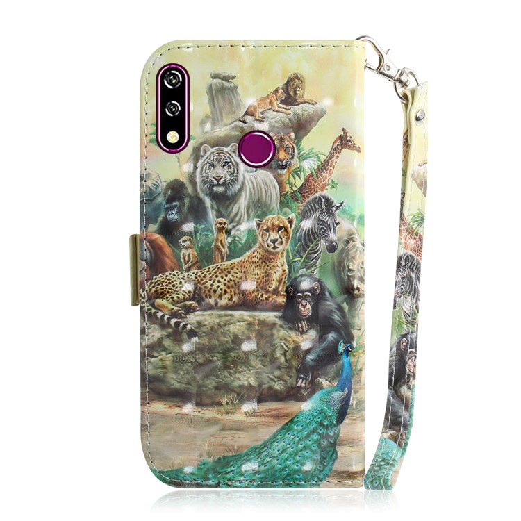 Light Spot Decor Pattern Printing Wallet Stand Flip Leather Case with Strap for LG W10 - Animal kingdom-3