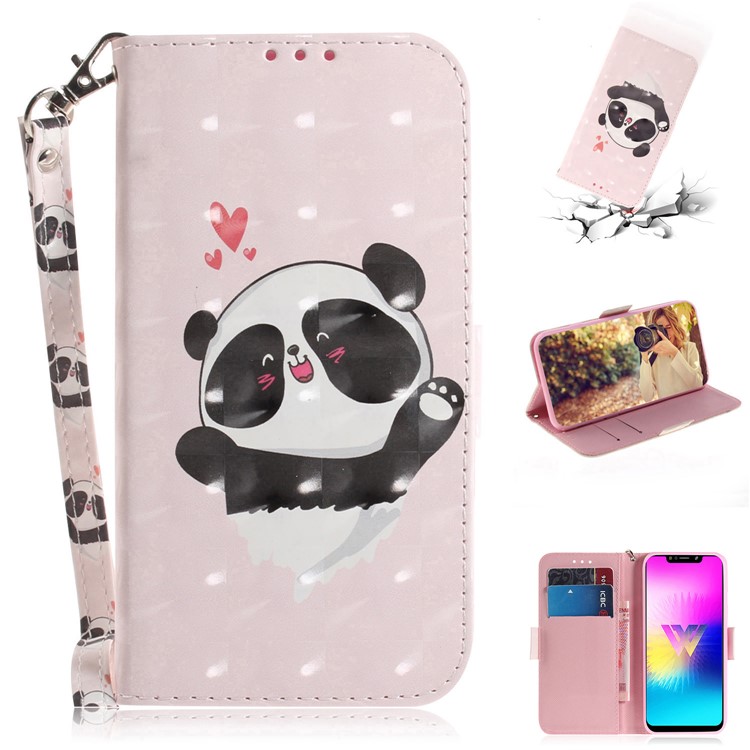 Light Spot Decor Pattern Printing Wallet Stand Flip Leather Case with Strap for LG W10 - Cute Panda-1