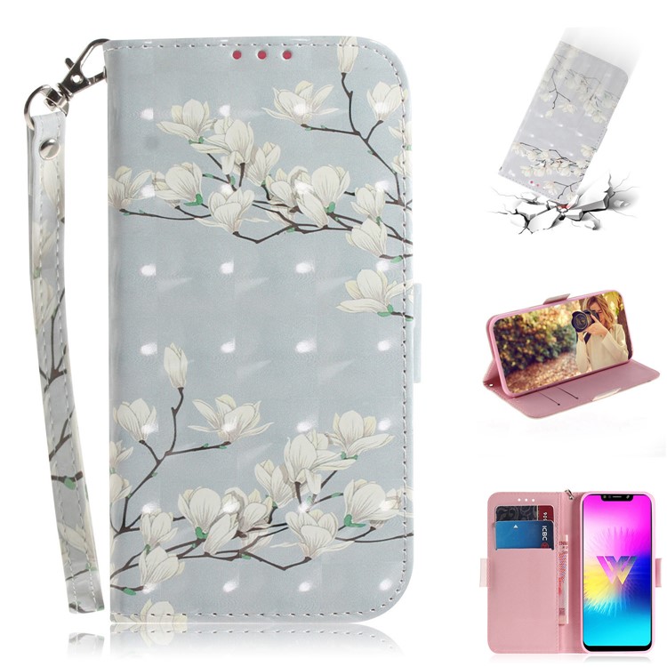 Light Spot Decor Pattern Printing Wallet Stand Flip Leather Case with Strap for LG W10 - Flower Branch-1