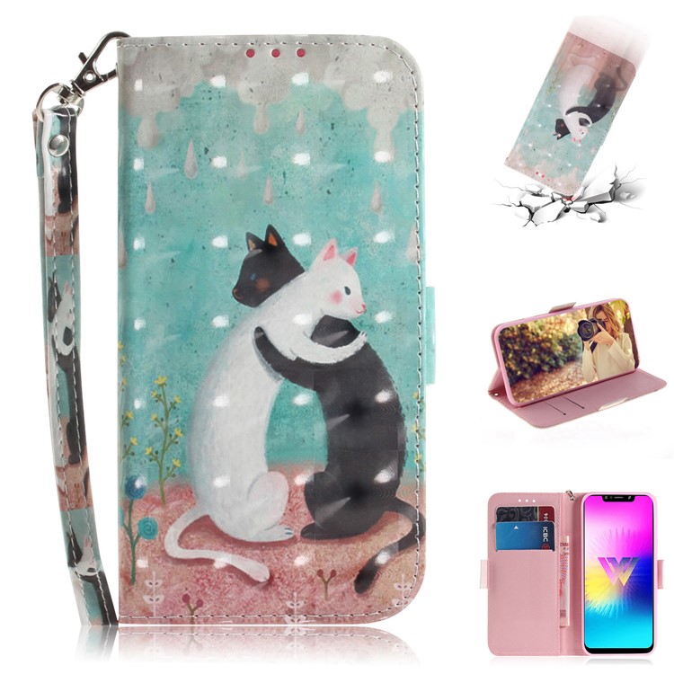Light Spot Decor Pattern Printing Wallet Stand Flip Leather Case with Strap for LG W10 - Couple Cats-1