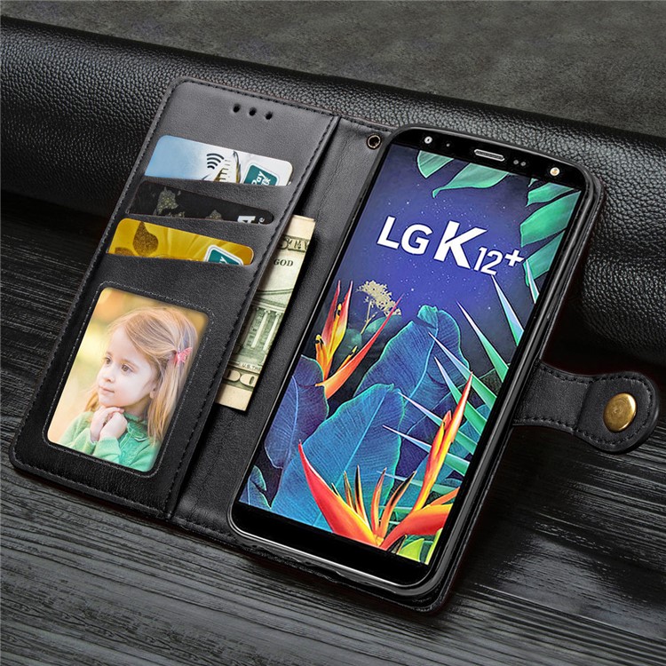 Magnetic Closure Leather Wallet Phone Case with Lanyard for LG K40 /LG K12+/LG K12 Plus - Black-4