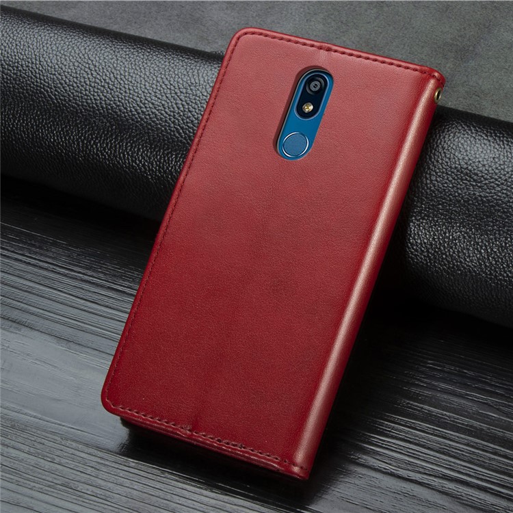 Magnetic Closure Leather Wallet Phone Case with Lanyard for LG K40 /LG K12+/LG K12 Plus - Red-3