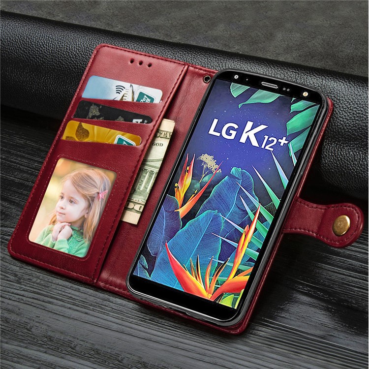 Magnetic Closure Leather Wallet Phone Case with Lanyard for LG K40 /LG K12+/LG K12 Plus - Red-4