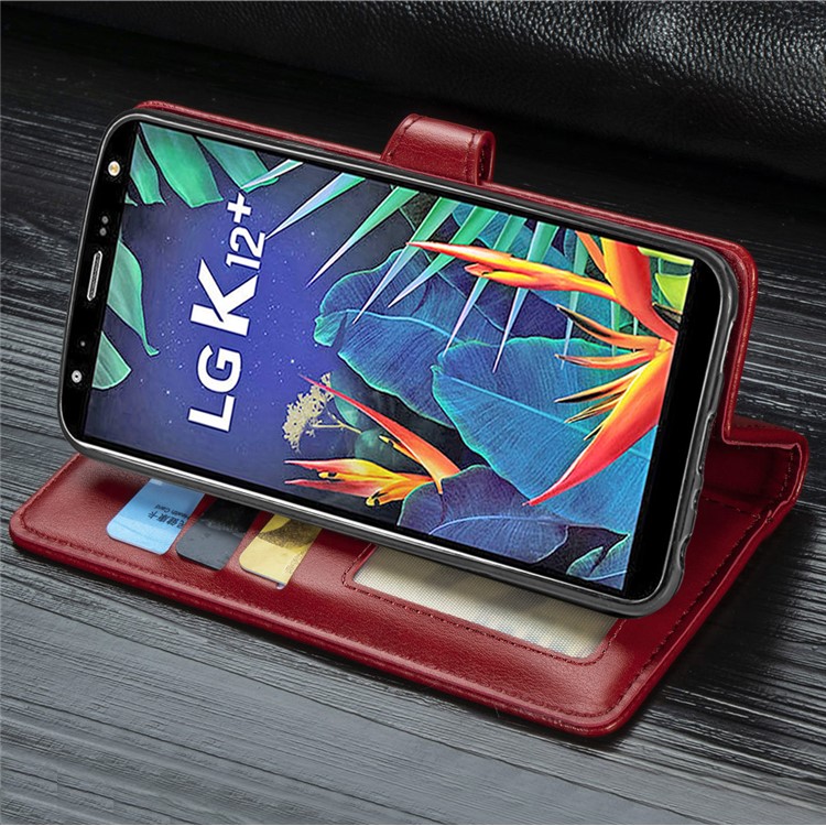 Magnetic Closure Leather Wallet Phone Case with Lanyard for LG K40 /LG K12+/LG K12 Plus - Red-5