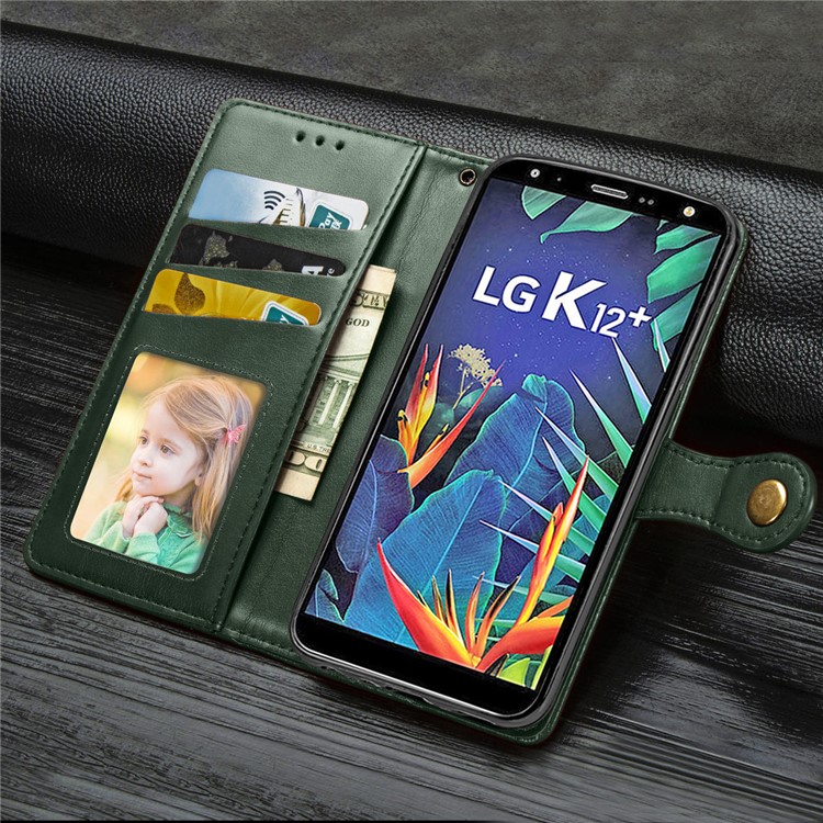 Magnetic Closure Leather Wallet Phone Case with Lanyard for LG K40 /LG K12+/LG K12 Plus - Green-4