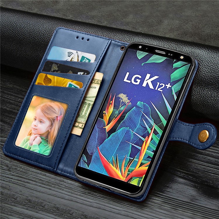 Magnetic Closure Leather Wallet Phone Case with Lanyard for LG K40 /LG K12+/LG K12 Plus - Blue-4