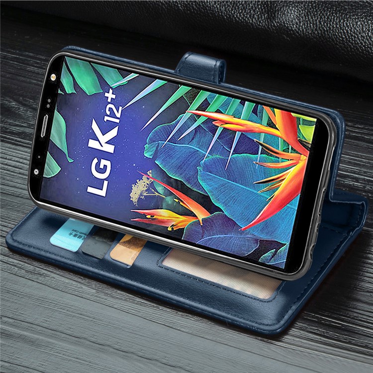 Magnetic Closure Leather Wallet Phone Case with Lanyard for LG K40 /LG K12+/LG K12 Plus - Blue-5