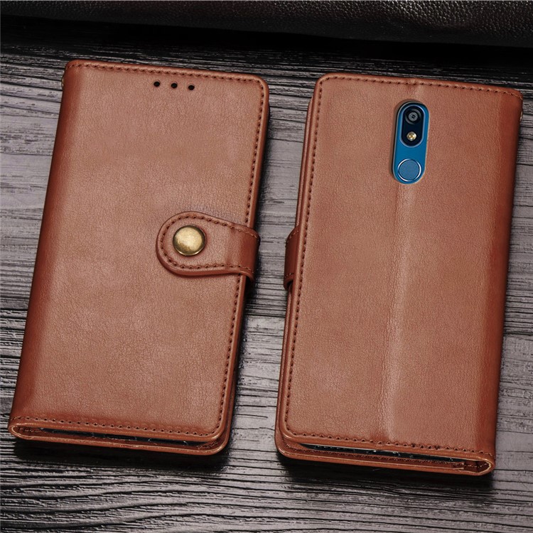 Magnetic Closure Leather Wallet Phone Case with Lanyard for LG K40 /LG K12+/LG K12 Plus - Brown-1