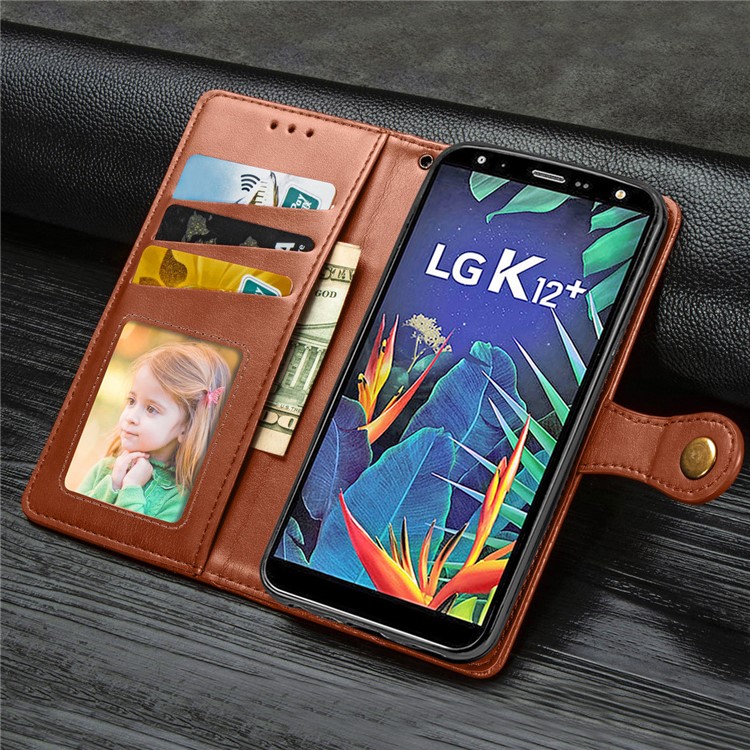 Magnetic Closure Leather Wallet Phone Case with Lanyard for LG K40 /LG K12+/LG K12 Plus - Brown-4
