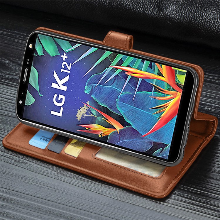 Magnetic Closure Leather Wallet Phone Case with Lanyard for LG K40 /LG K12+/LG K12 Plus - Brown-5