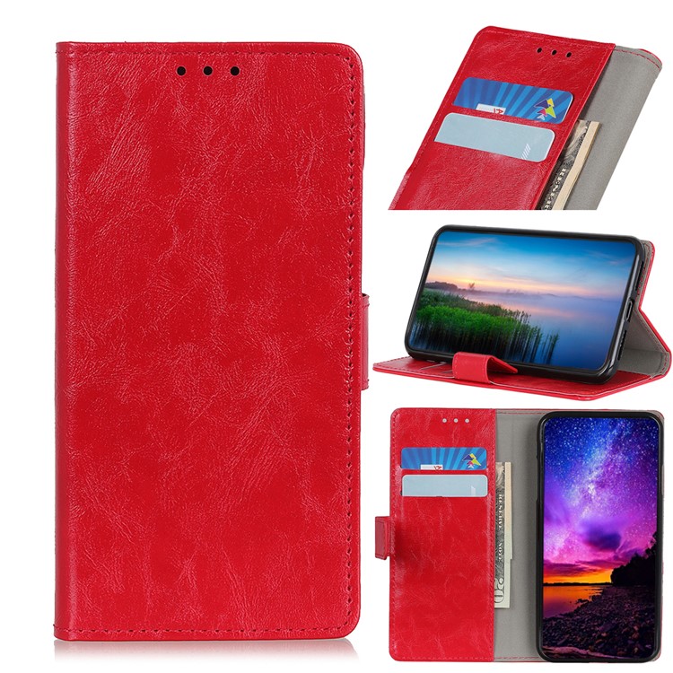 Crazy Horse Leather Wallet Phone Case with Stand Phone Cover for LG W10 - Red-1