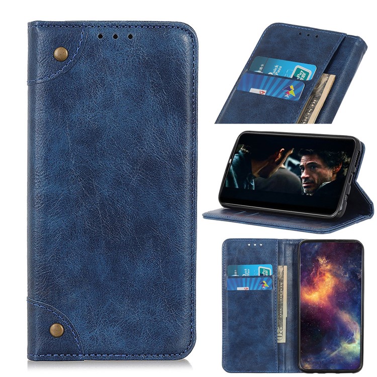 Crazy Horse Auto-absorbed Split Leather Wallet Case for LG W10 - Blue-1
