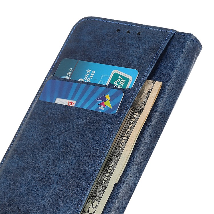 Crazy Horse Auto-absorbed Split Leather Wallet Case for LG W10 - Blue-2