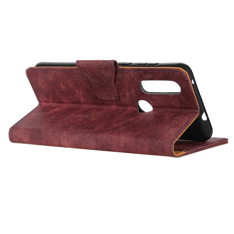 Split Leather Stand with Wallet Slot Cell Cover for LG W30 - Wine Red-2