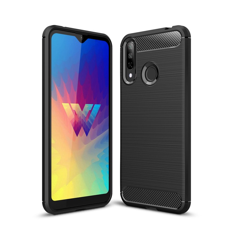 Brushed Carbon Fiber Texture TPU Mobile Phone Case Shell for LG W30 - Black
