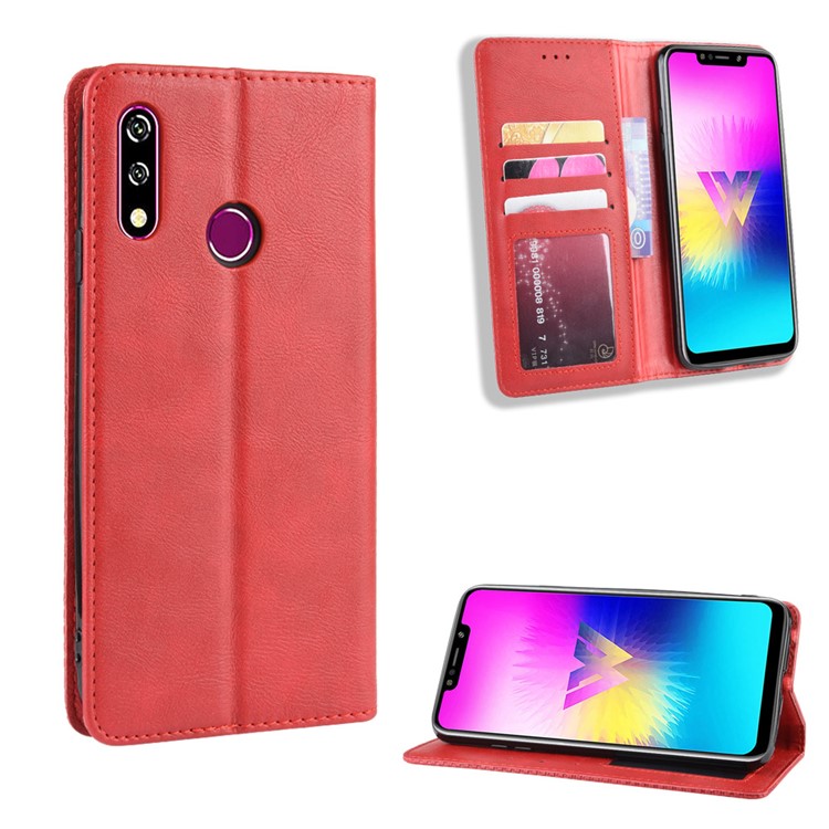 Retro Style PU Leather Wallet Stand Phone Cover for LG W10 - Red-1