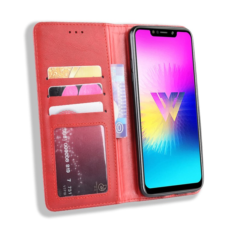 Retro Style PU Leather Wallet Stand Phone Cover for LG W10 - Red-4