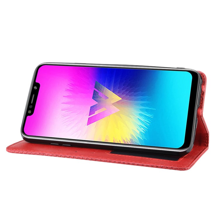 Retro Style PU Leather Wallet Stand Phone Cover for LG W10 - Red-5