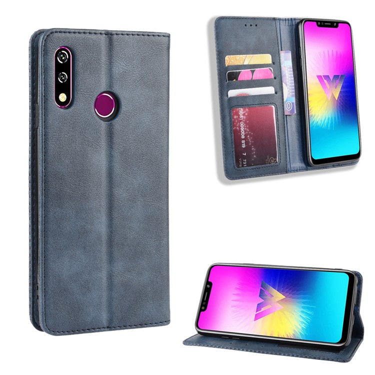 Retro Style PU Leather Wallet Stand Phone Cover for LG W10 - Blue-1