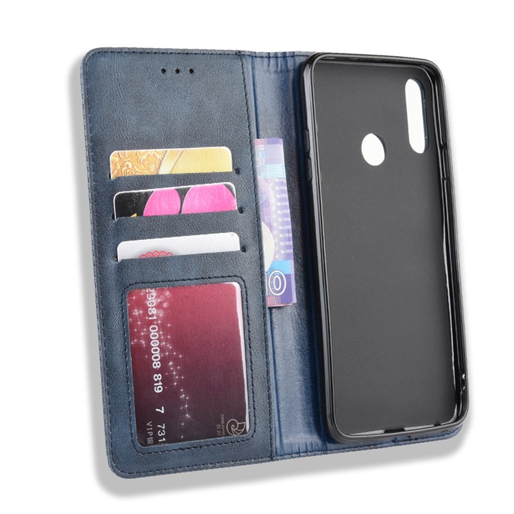 Retro Style PU Leather Wallet Stand Phone Cover for LG W10 - Blue-3