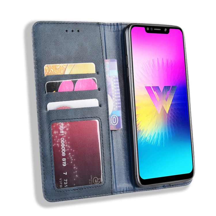Retro Style PU Leather Wallet Stand Phone Cover for LG W10 - Blue-4