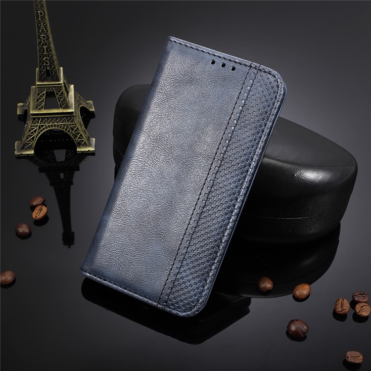 Retro Style PU Leather Wallet Stand Phone Cover for LG W10 - Blue-9