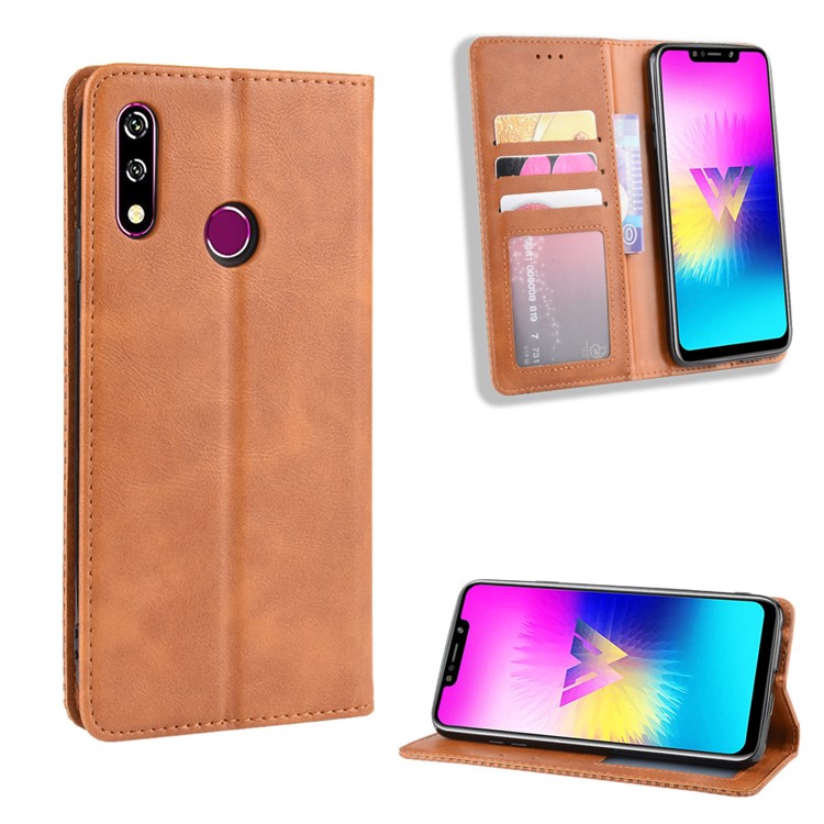 Retro Style PU Leather Wallet Stand Phone Cover for LG W10 - Brown-1