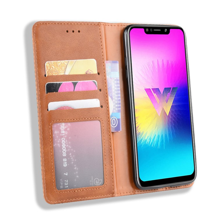 Retro Style PU Leather Wallet Stand Phone Cover for LG W10 - Brown-4