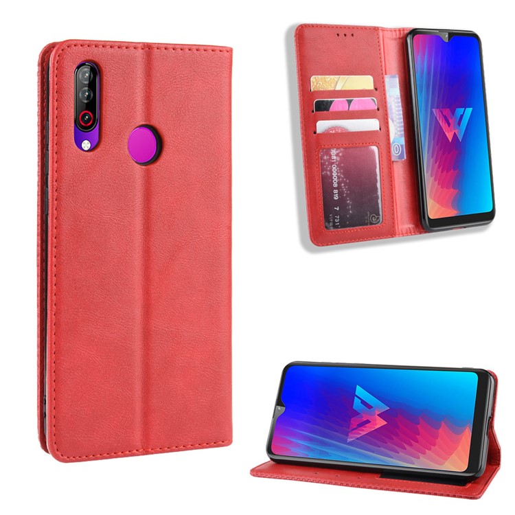 Retro Style Flip Leather Wallet Stand Phone Casing for LG W30 - Red-1
