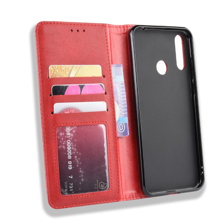 Retro Style Flip Leather Wallet Stand Phone Casing for LG W30 - Red-3