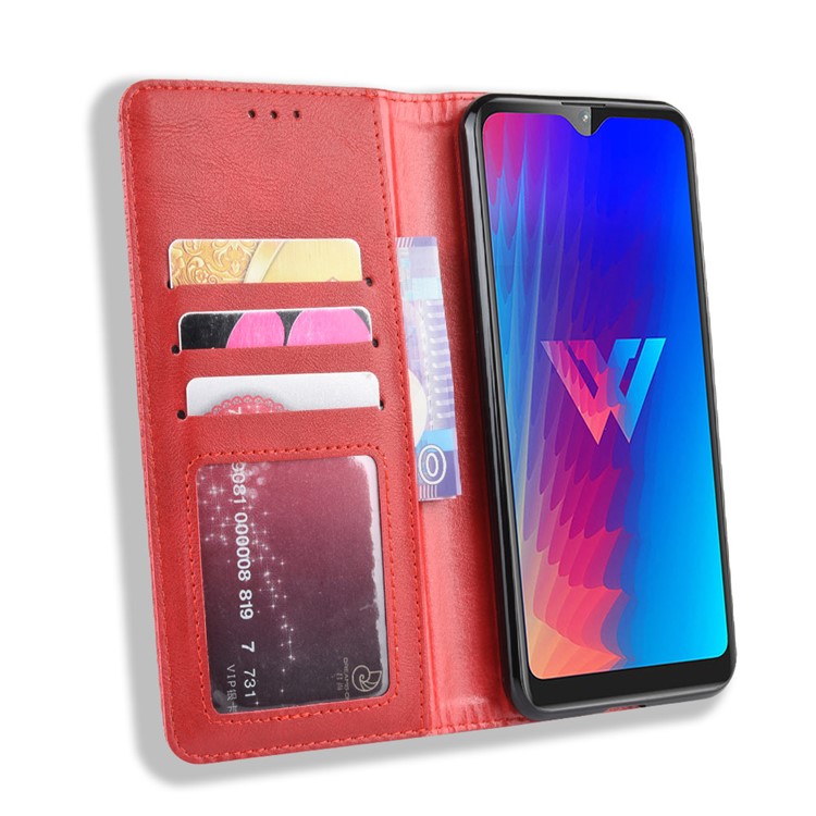 Retro Style Flip Leather Wallet Stand Phone Casing for LG W30 - Red-4
