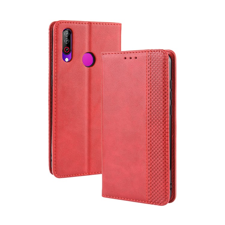 Retro Style Flip Leather Wallet Stand Phone Casing for LG W30 - Red-7