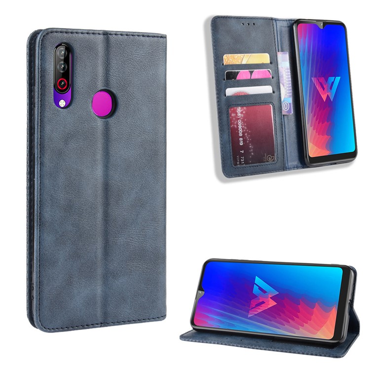 Retro Style Flip Leather Wallet Stand Phone Casing for LG W30 - Blue-1