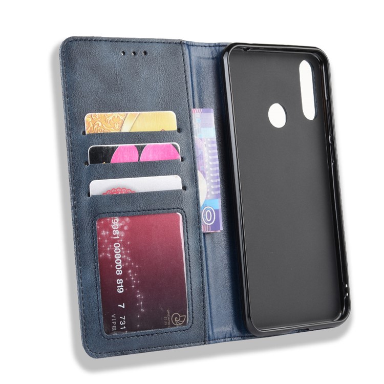 Retro Style Flip Leather Wallet Stand Phone Casing for LG W30 - Blue-3