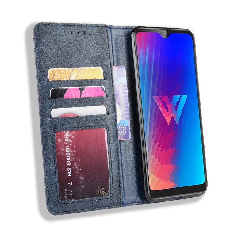 Retro Style Flip Leather Wallet Stand Phone Casing for LG W30 - Blue-4