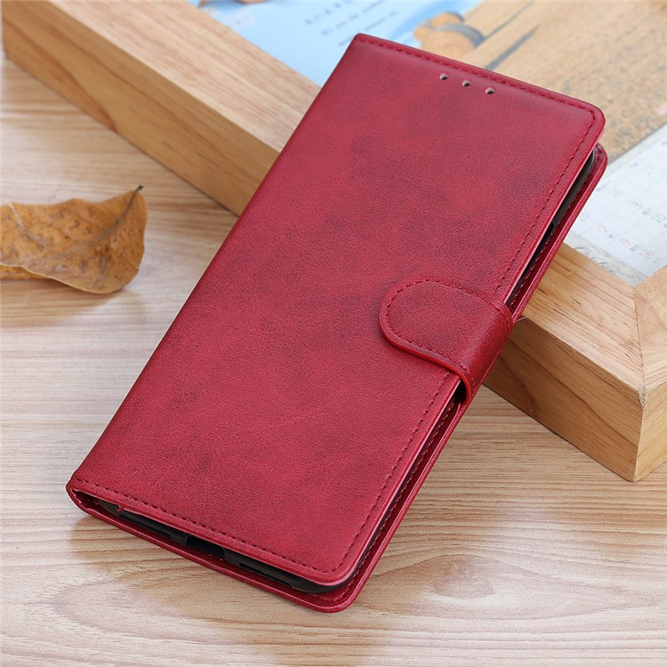 Matte Skin Wallet Leather Stand Case for LG W30 - Red-12