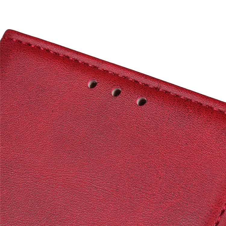 Matte Skin Wallet Leather Stand Case for LG W30 - Red-6