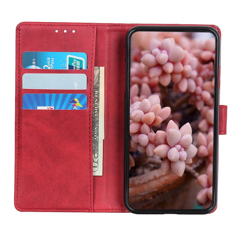 Matte Skin Wallet Leather Stand Case for LG W30 - Red-8