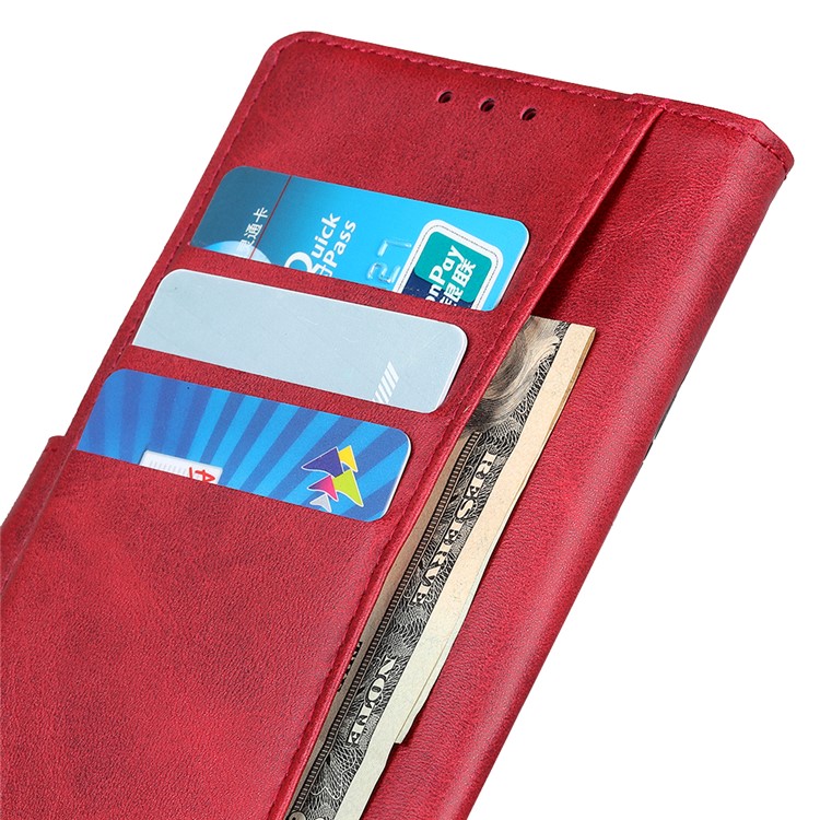 Matte Skin Wallet Leather Stand Case for LG W30 - Red-9