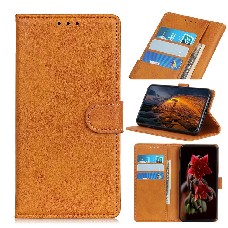 Matte Skin Wallet Leather Stand Case for LG W30 - Brown-1