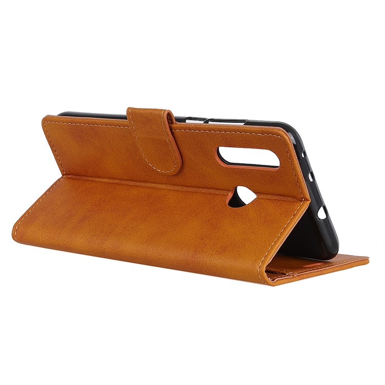 Matte Skin Wallet Leather Stand Case for LG W30 - Brown-10